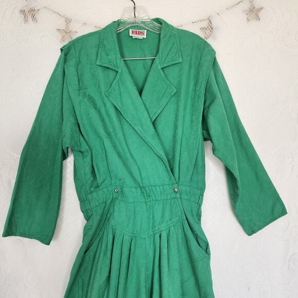 Vintage 80s Size 9/10 Women One Piece Wrap Jumpsuit Textured Brocade Retro Bold - Picture 5 of 16